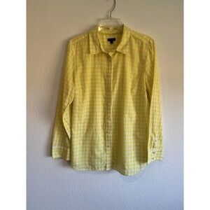 Talbots Women's Yellow Gingham Long Sleeve Cotton Button Down Shirt Large